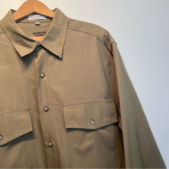 Vintage Winston Woods Silk Blend Men’s Size Large Olive Green Made in Hong Kong - Picture 3 of 9